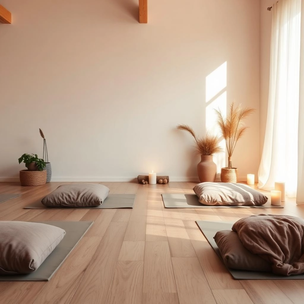 Bild på lugn yogastudio interiör